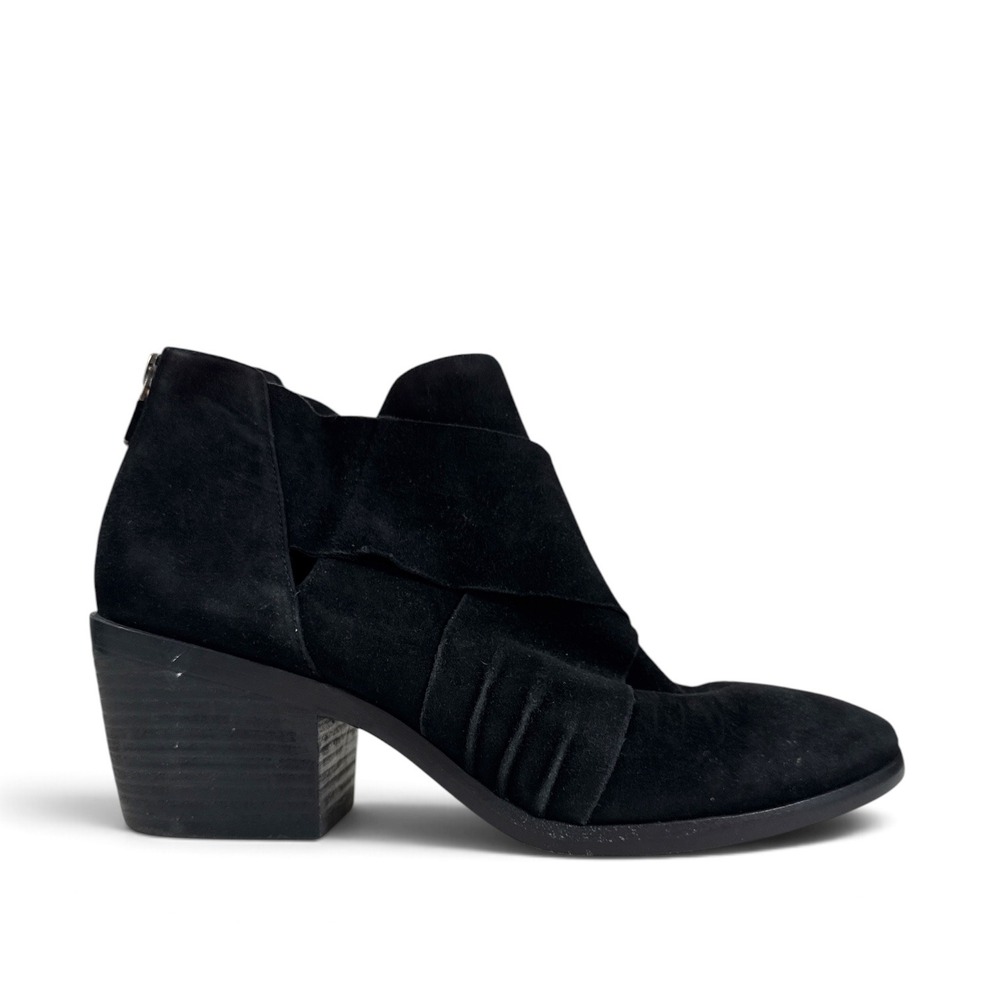 Eileen Fisher Irwin Women's Black Suede Wrap Ankle Booties Block Heel Size 10